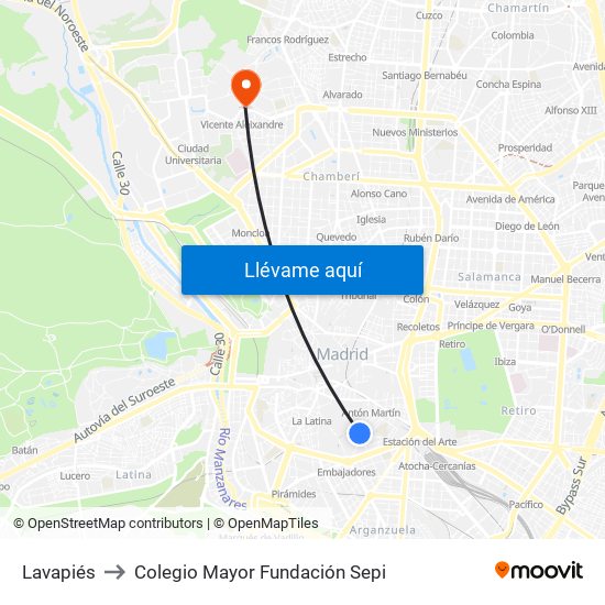 Lavapiés to Colegio Mayor Fundación Sepi map
