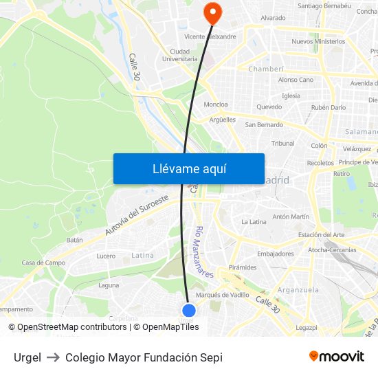 Urgel to Colegio Mayor Fundación Sepi map