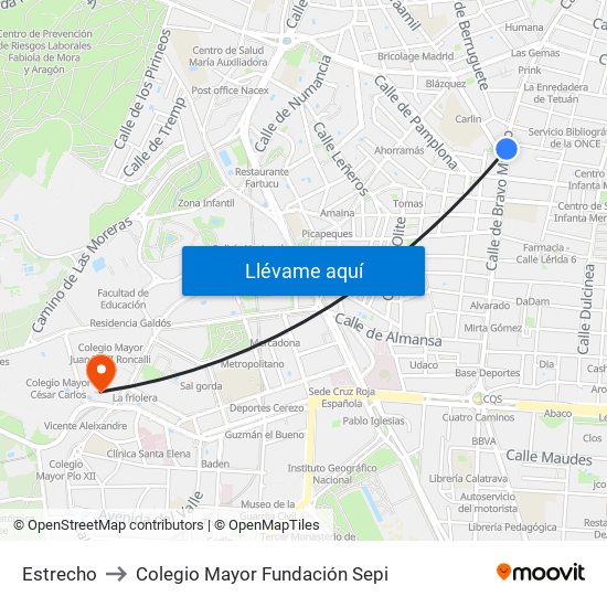 Estrecho to Colegio Mayor Fundación Sepi map