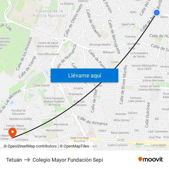 Tetuán to Colegio Mayor Fundación Sepi map