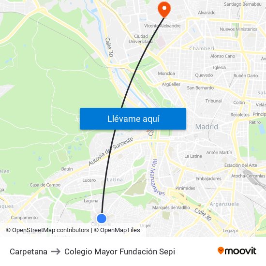 Carpetana to Colegio Mayor Fundación Sepi map