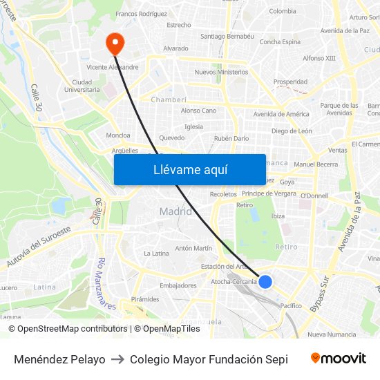 Menéndez Pelayo to Colegio Mayor Fundación Sepi map