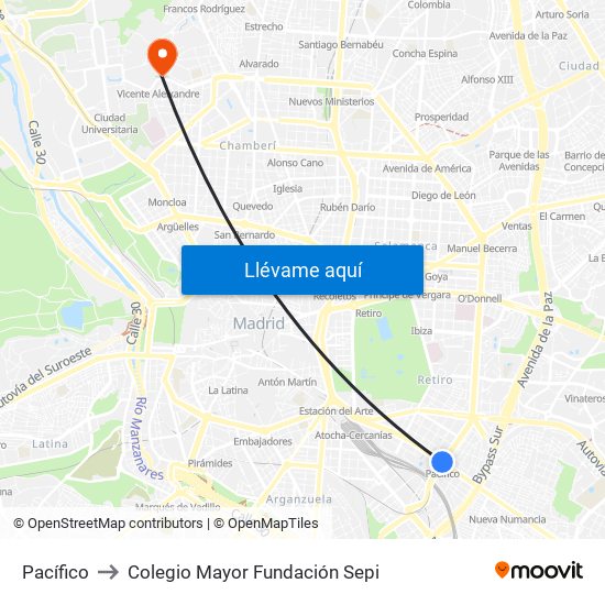 Pacífico to Colegio Mayor Fundación Sepi map