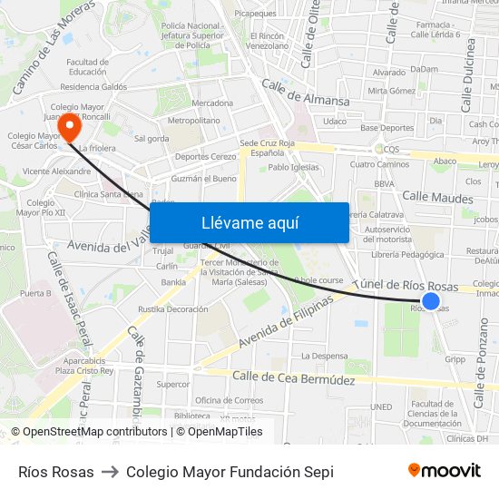 Ríos Rosas to Colegio Mayor Fundación Sepi map