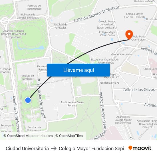 Ciudad Universitaria to Colegio Mayor Fundación Sepi map