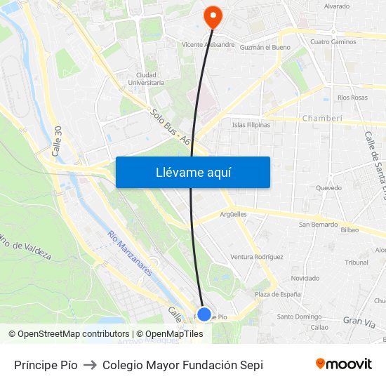 Príncipe Pío to Colegio Mayor Fundación Sepi map