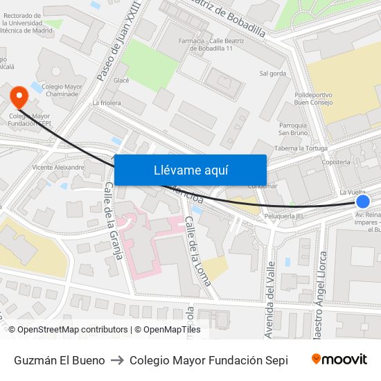 Guzmán El Bueno to Colegio Mayor Fundación Sepi map