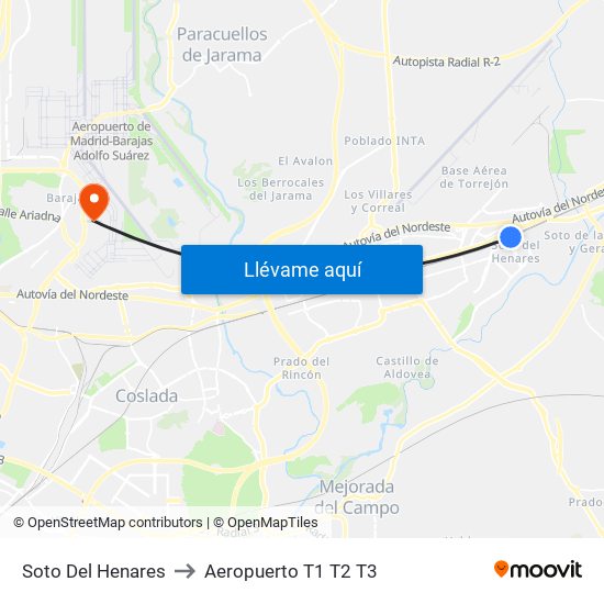 Soto Del Henares to Aeropuerto T1 T2 T3 map