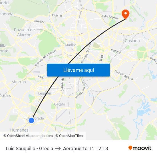 Luis Sauquillo - Grecia to Aeropuerto T1 T2 T3 map