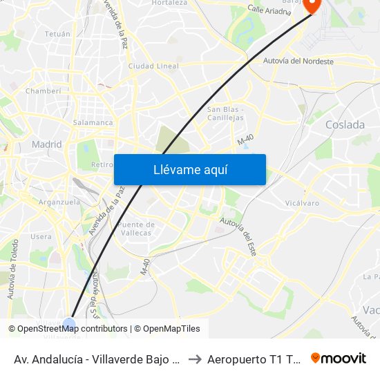 Av. Andalucía - Villaverde Bajo Cruce to Aeropuerto T1 T2 T3 map
