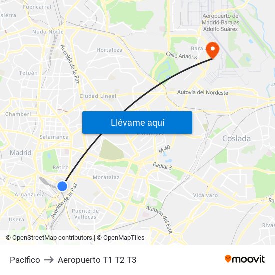 Pacífico to Aeropuerto T1 T2 T3 map