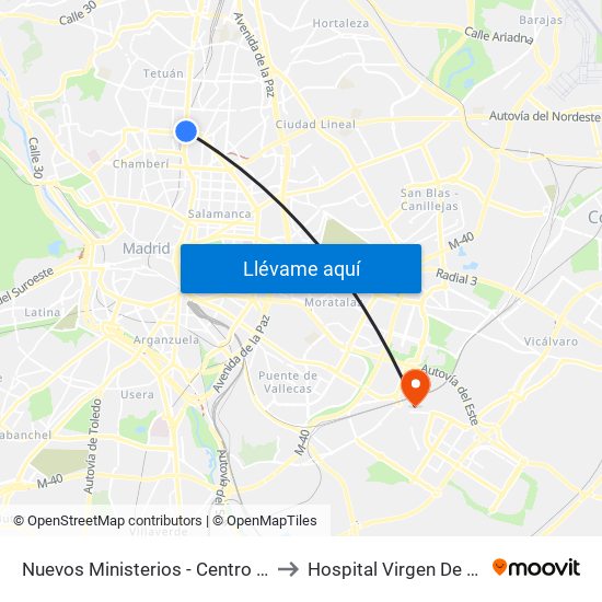 Nuevos Ministerios - Centro Comercial to Hospital Virgen De La Torre map
