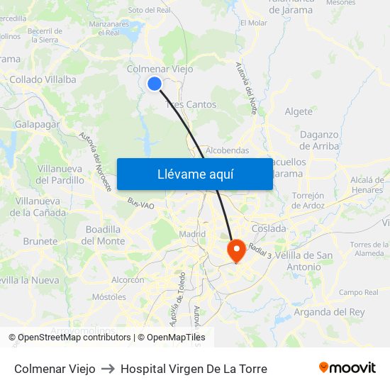 Colmenar Viejo to Hospital Virgen De La Torre map