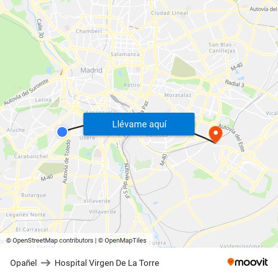 Opañel to Hospital Virgen De La Torre map