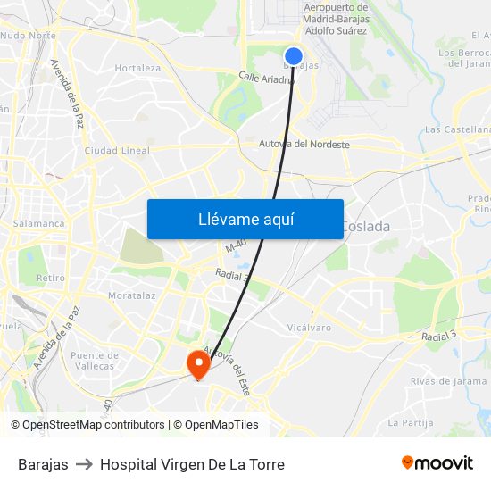 Barajas to Hospital Virgen De La Torre map