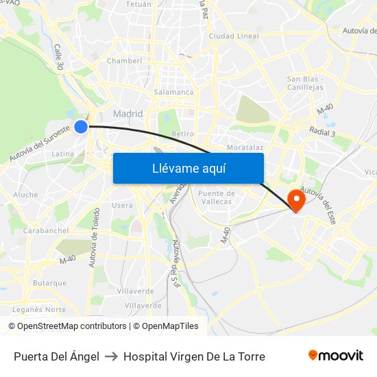 Puerta Del Ángel to Hospital Virgen De La Torre map