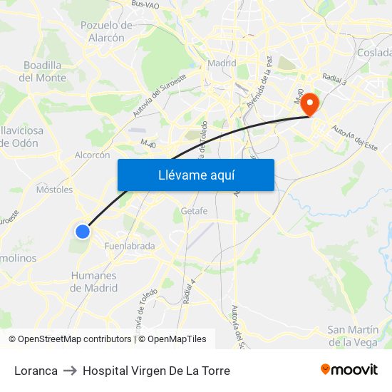 Loranca to Hospital Virgen De La Torre map