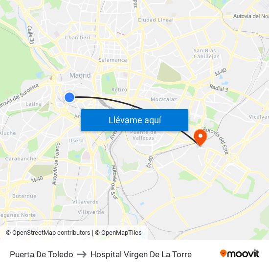 Puerta De Toledo to Hospital Virgen De La Torre map