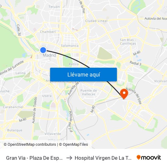 Gran Vía - Plaza De España to Hospital Virgen De La Torre map