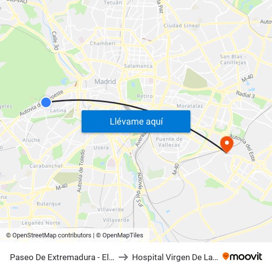 Paseo De Extremadura - El Greco to Hospital Virgen De La Torre map