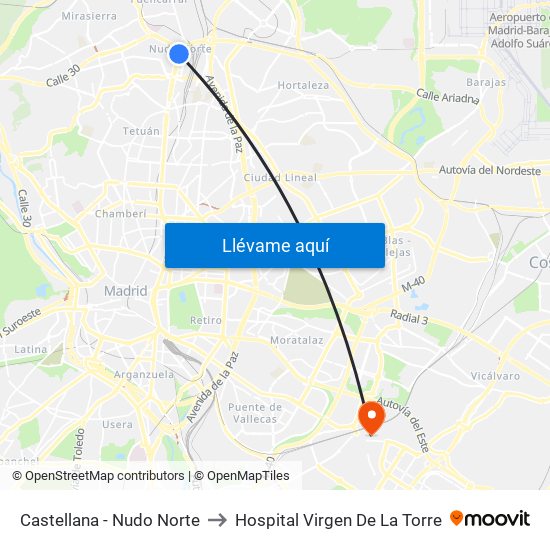 Castellana - Nudo Norte to Hospital Virgen De La Torre map
