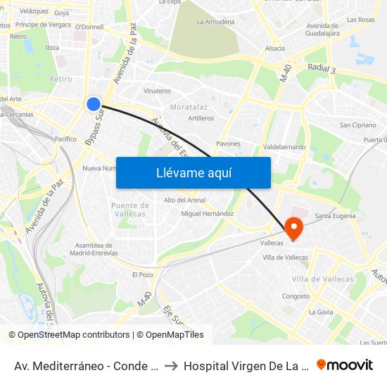 Av. Mediterráneo - Conde Casal to Hospital Virgen De La Torre map