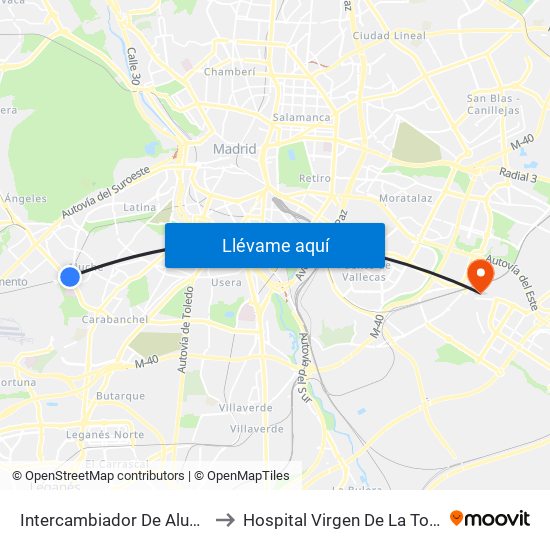Intercambiador De Aluche to Hospital Virgen De La Torre map