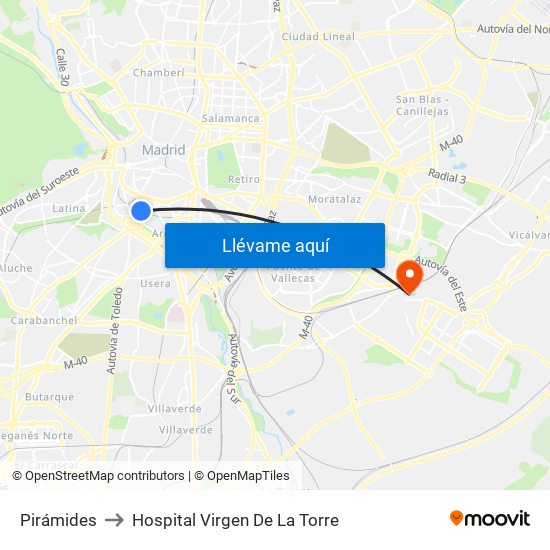 Pirámides to Hospital Virgen De La Torre map