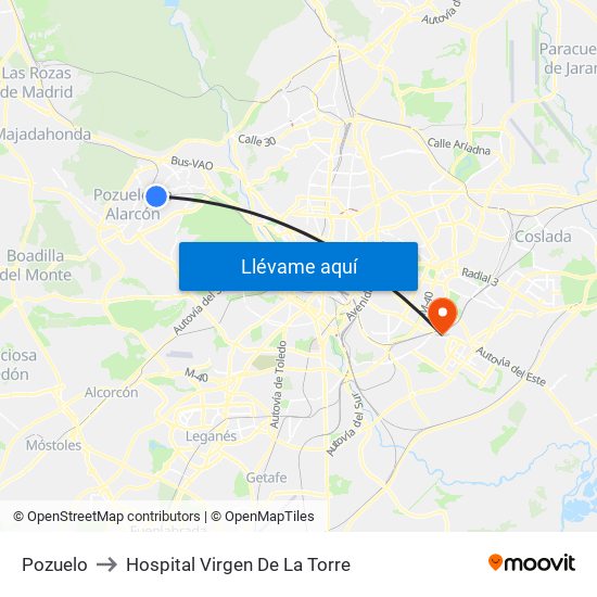 Pozuelo to Hospital Virgen De La Torre map