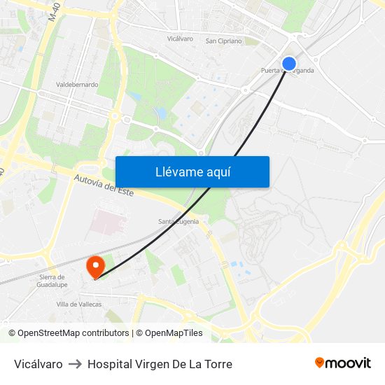 Vicálvaro to Hospital Virgen De La Torre map