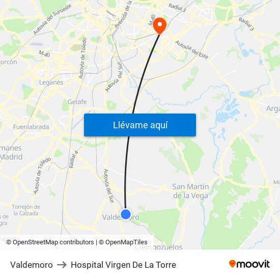 Valdemoro to Hospital Virgen De La Torre map