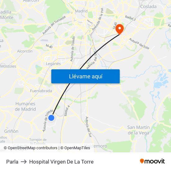 Parla to Hospital Virgen De La Torre map