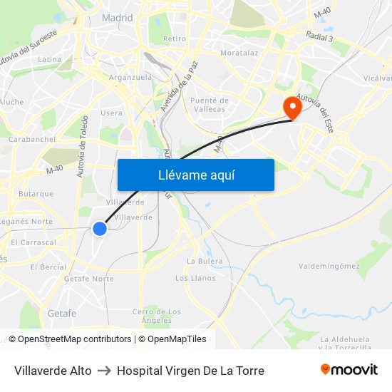 Villaverde Alto to Hospital Virgen De La Torre map