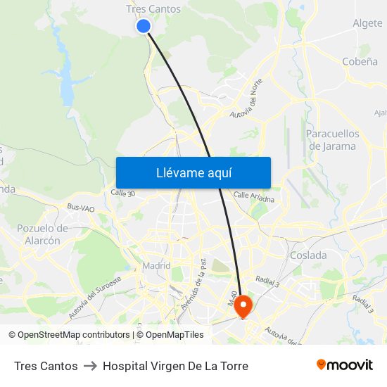 Tres Cantos to Hospital Virgen De La Torre map