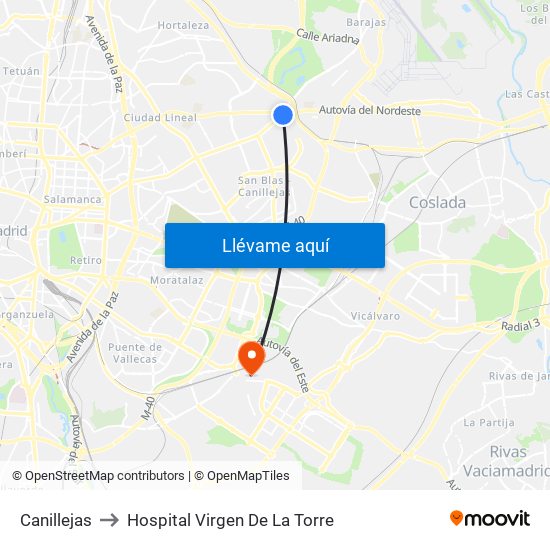 Canillejas to Hospital Virgen De La Torre map