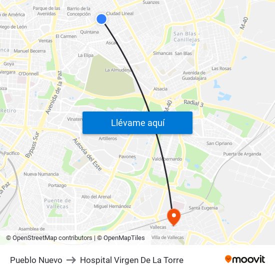 Pueblo Nuevo to Hospital Virgen De La Torre map