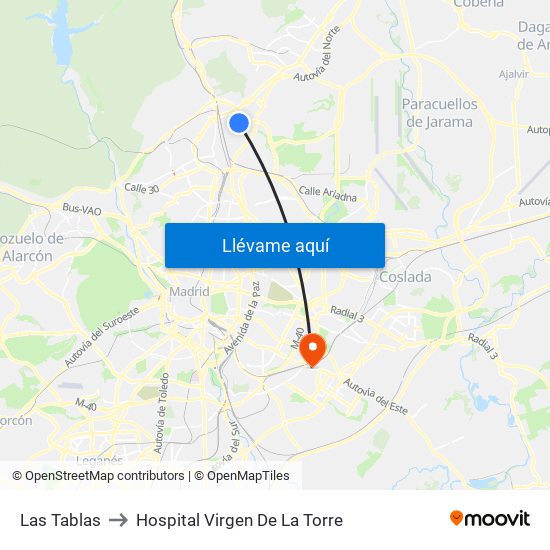 Las Tablas to Hospital Virgen De La Torre map