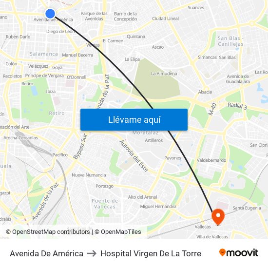 Avenida De América to Hospital Virgen De La Torre map