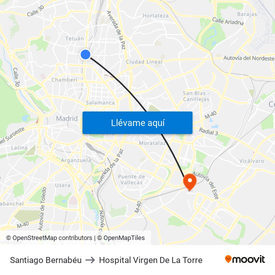 Santiago Bernabéu to Hospital Virgen De La Torre map