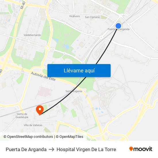 Puerta De Arganda to Hospital Virgen De La Torre map