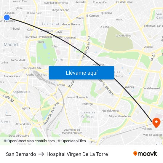 San Bernardo to Hospital Virgen De La Torre map