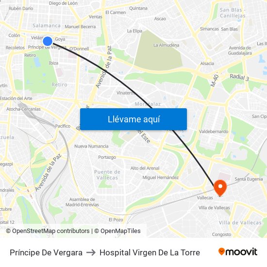Príncipe De Vergara to Hospital Virgen De La Torre map