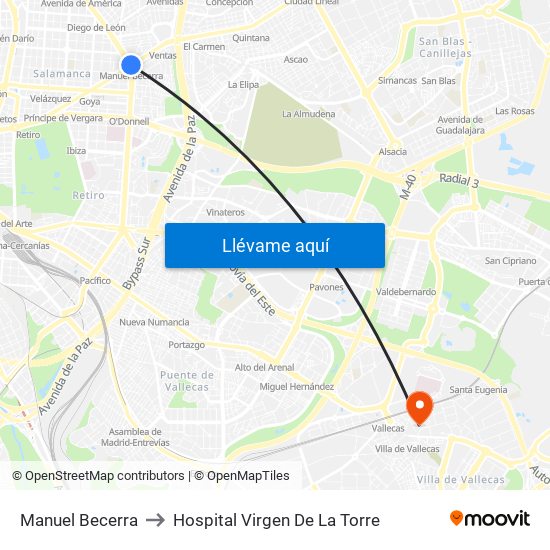 Manuel Becerra to Hospital Virgen De La Torre map