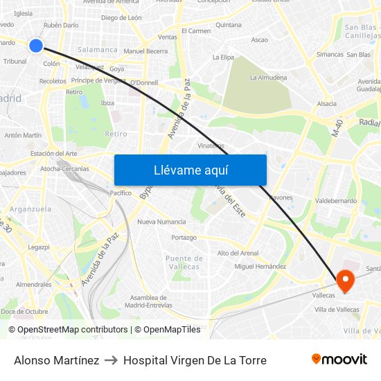 Alonso Martínez to Hospital Virgen De La Torre map