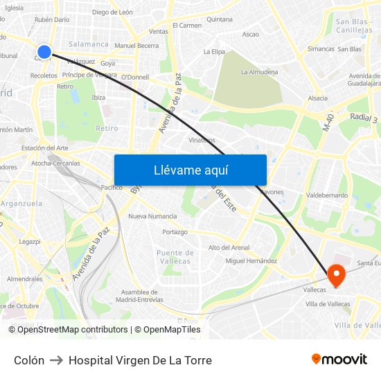 Colón to Hospital Virgen De La Torre map