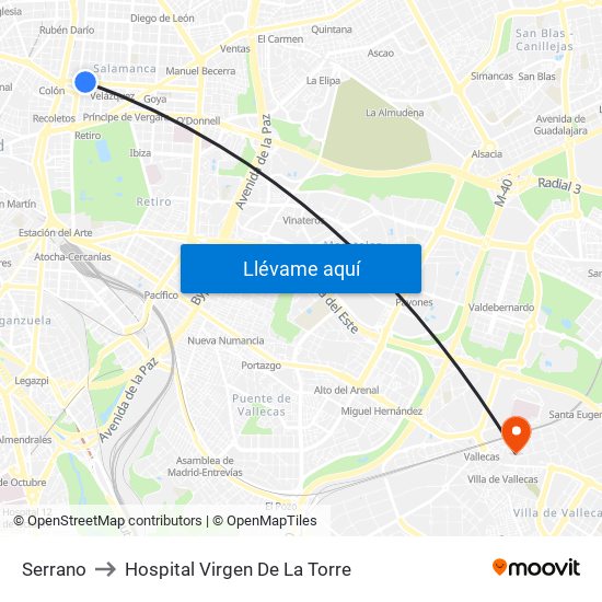 Serrano to Hospital Virgen De La Torre map