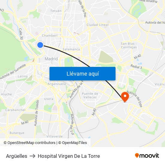 Argüelles to Hospital Virgen De La Torre map