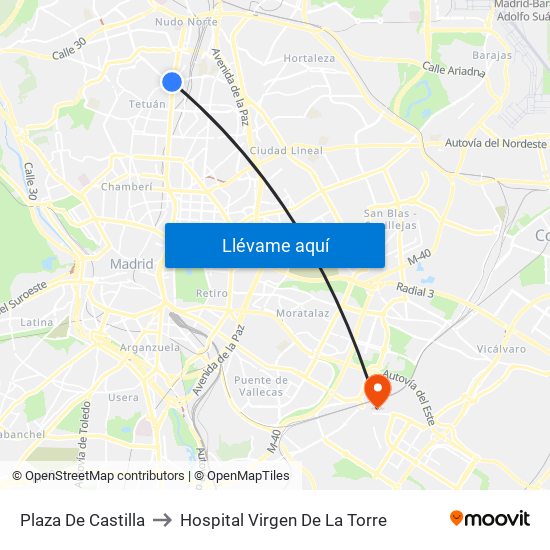 Plaza De Castilla to Hospital Virgen De La Torre map