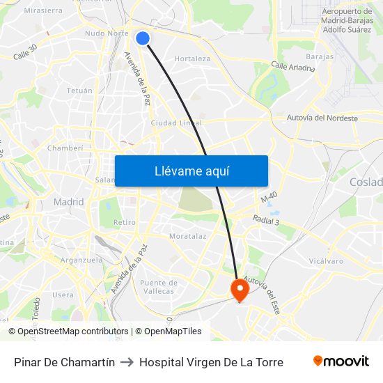 Pinar De Chamartín to Hospital Virgen De La Torre map