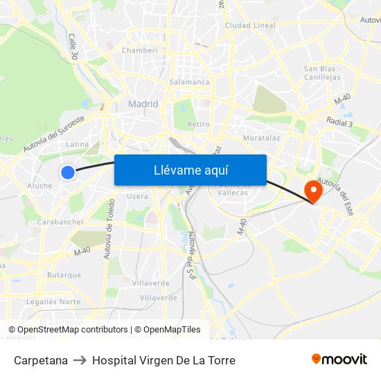 Carpetana to Hospital Virgen De La Torre map